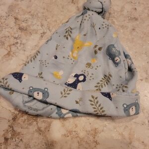 Soft Light Blue Knot Baby Hat with Woodland Print
